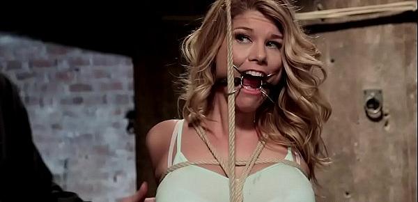 Gagged blonde gets big tits tied